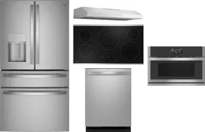 5 Piece Package Includes Refrigerator, Cooktop, Wall Oven, Hood And Dishwasher
